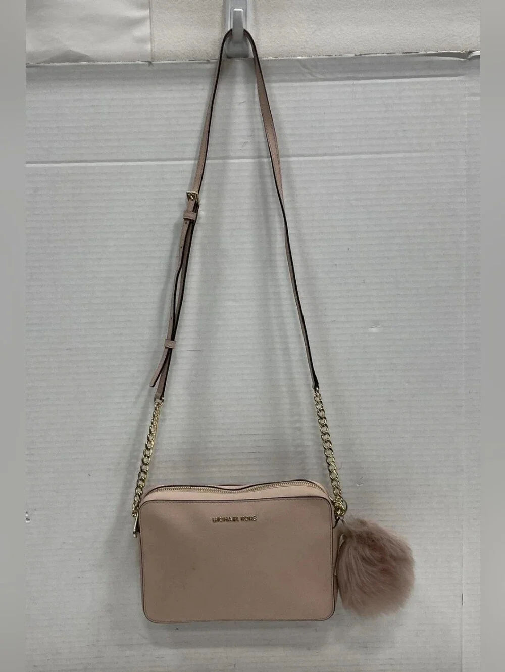 Michael Kors Blush Crossbody Camera Bag with Pom Pom *ink Stain